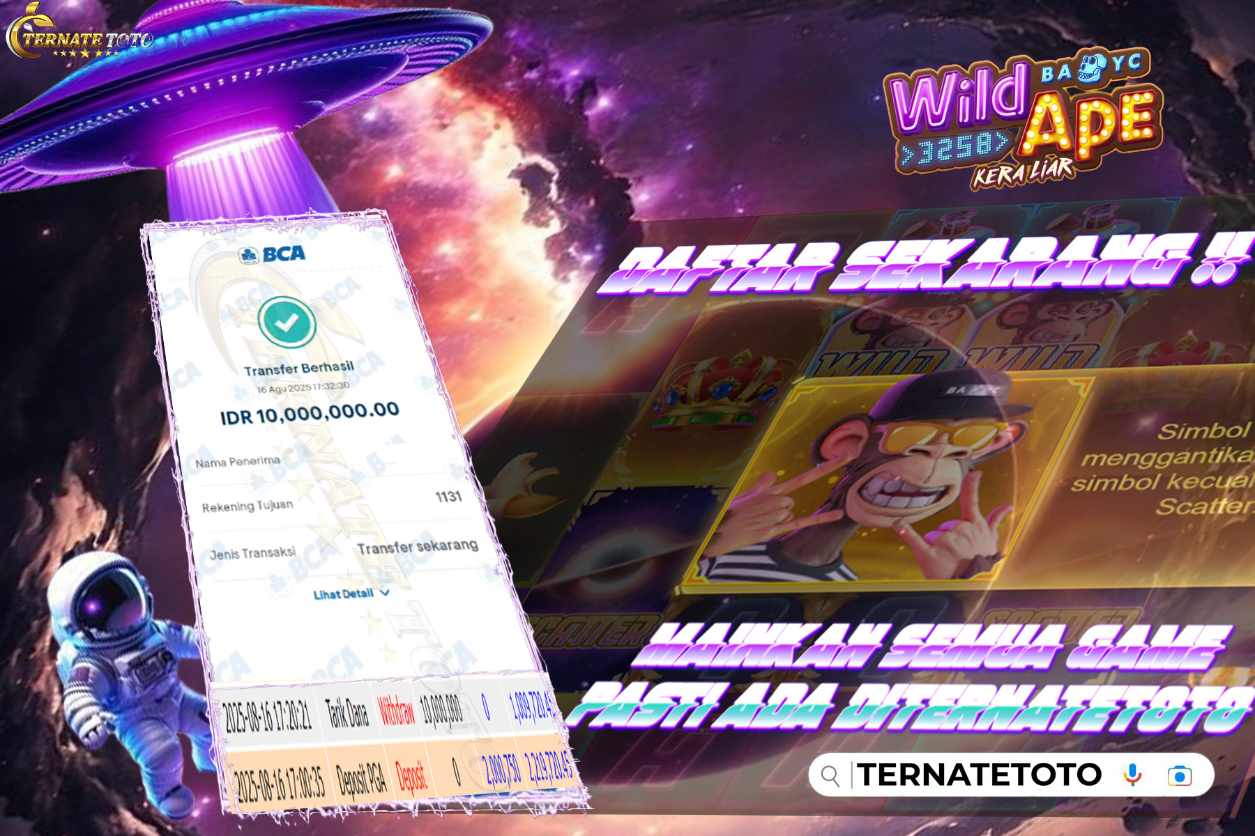 TERNATETOTO - MENANG WILD APE - Rp.10,000,000