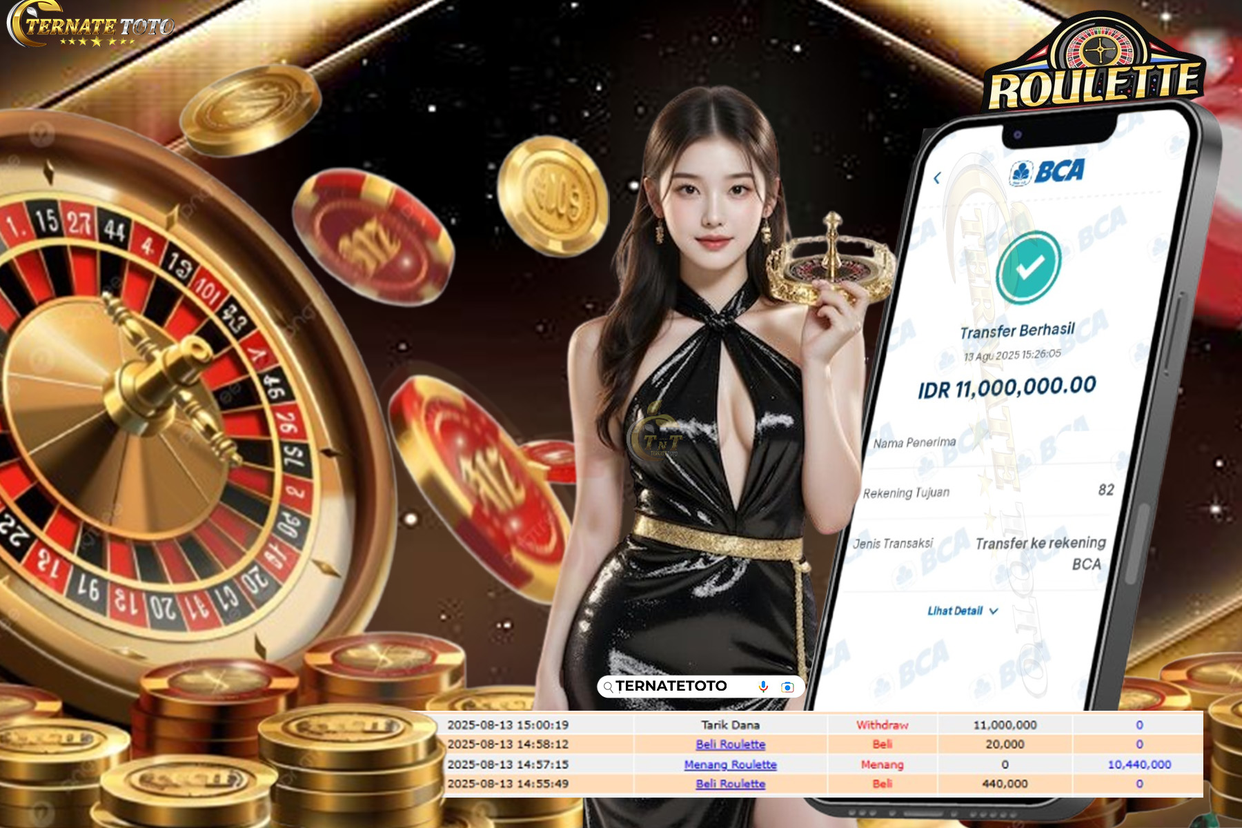 TERNATETOTO - MENANG ROULETTE - Rp.11,000,000