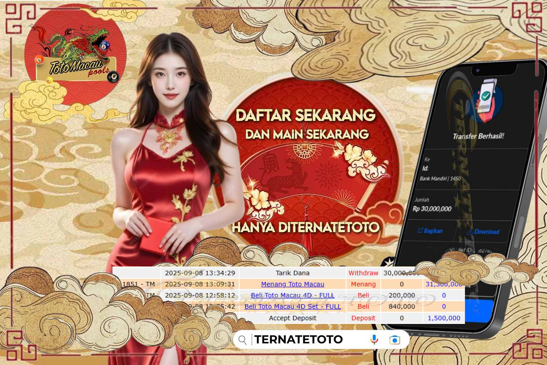 TERNATETOTO - MENANG TOTO MACAU 4D Rp.30,000,000,-