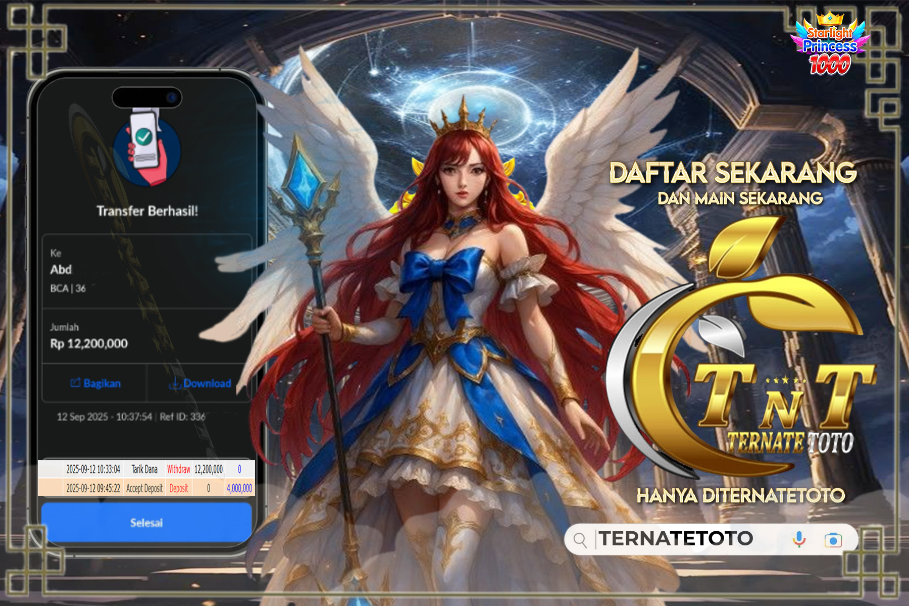TERNATETOTO - MENANG STARLIGHT PRINCESS 1000 Rp.12,200,000,-