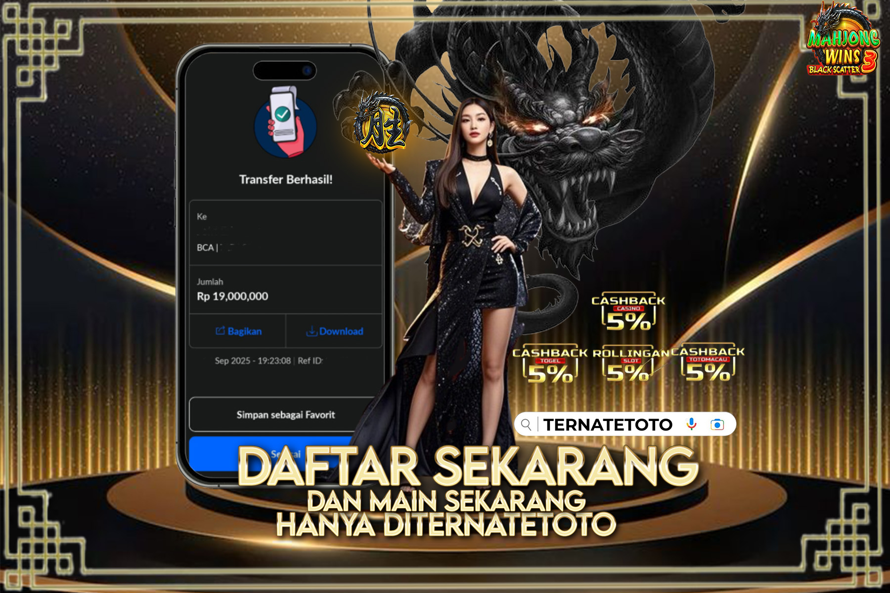 TERNATETOTO - MENANG MAHJONG WINS 3 - BLACK SCATTER Rp.19,000,000,-