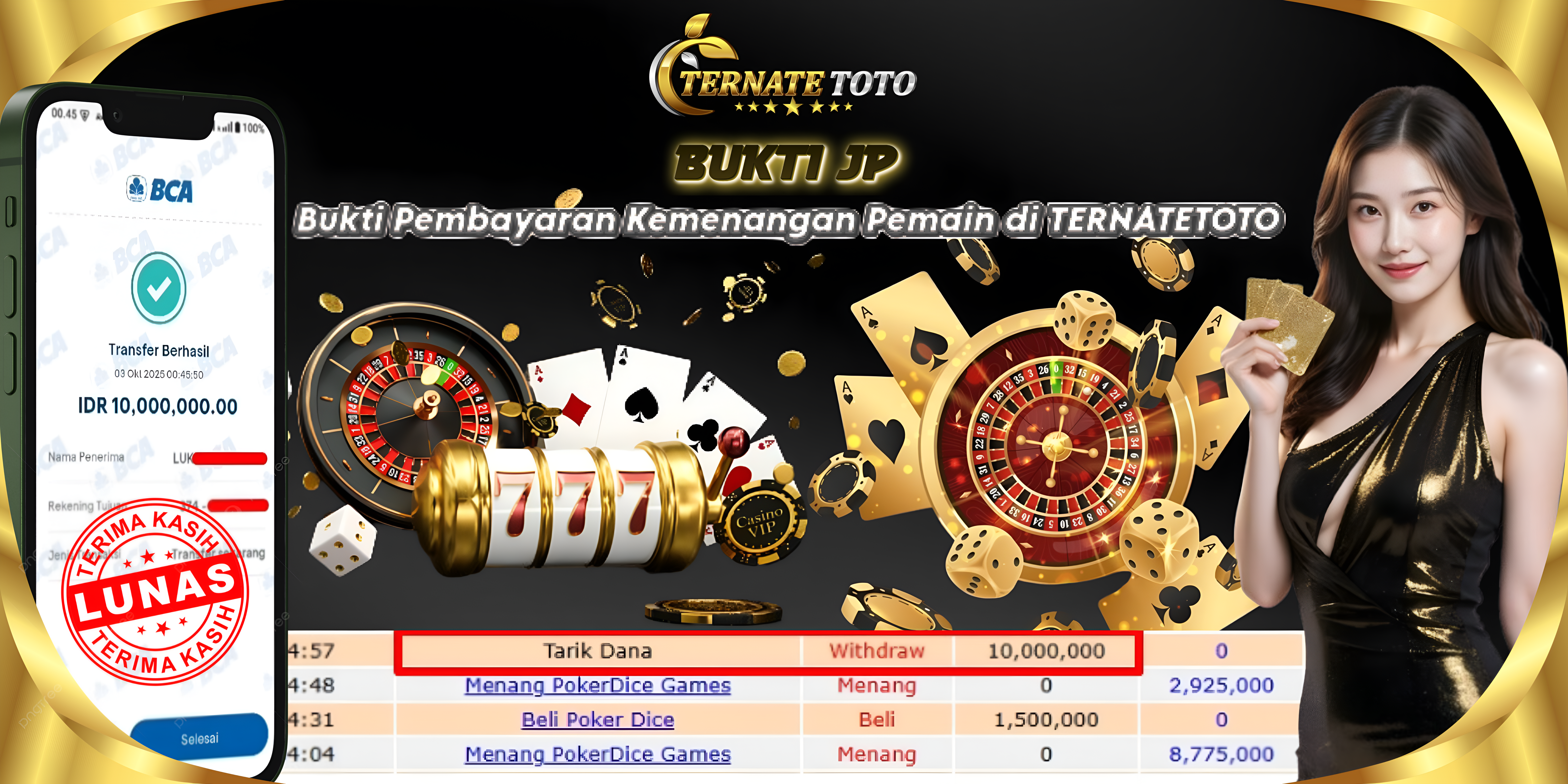 TERNATETOTO - MENANG POKER DICE  Rp.10,000,000,-