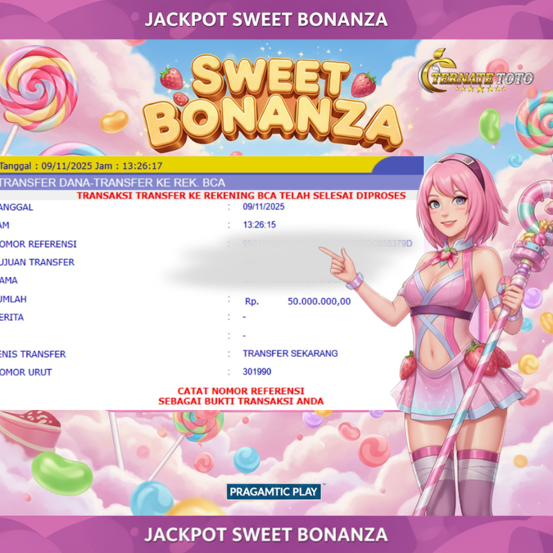 TERNATETOTO - JACPOT SLOT SWEET BONANZA Rp.50,000,000,-